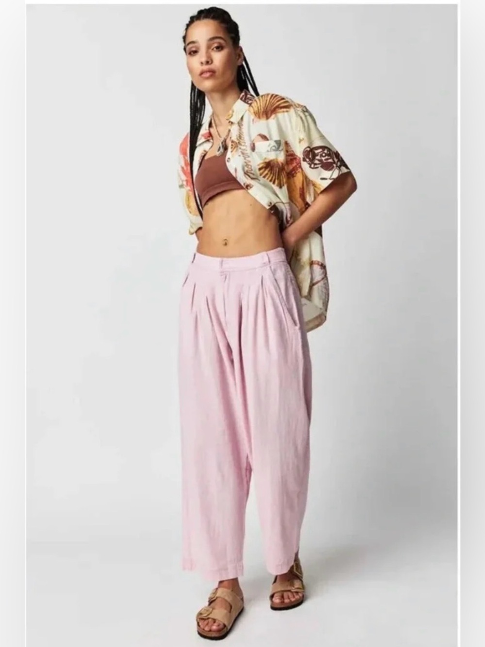 Free People Lotta Love Pleated Wide-Leg Trouser Pants